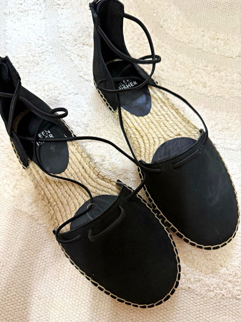Eileen Fisher Women’s Black Lace-Up Espadrille Flats – Closed Toe – US 7.5